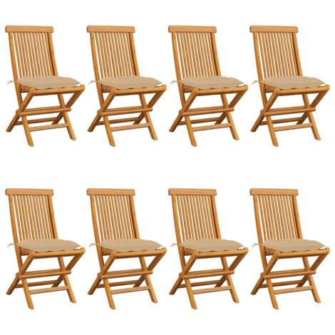 Chaises de jardin et coussins beige lot de 8 Bois teck massif vidaXL (1/5)