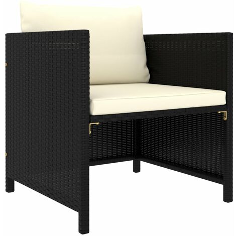 Vidaxl – Canapé de jardin noir en résine tressée avec coussins amovibles – Dimensions 60x60x60cm – Cadre en acier robuste – Confort optimal