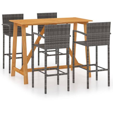 vidaXL 5 Piece Garden Bar Set Grey (312409+313456)