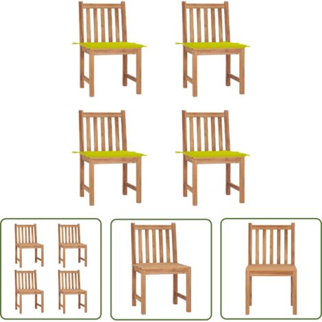 The Living Store Chaises de jardin lot de 4 avec coussins Bois de teck massif - Chaise De Jardin - Fauteuil De Jardin - Mobilier De Jardin - Meubles De Terrasse - Set De Chaises (1/5)