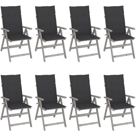 Chaises inclinables de jardin et coussins lot de 8 Gris Acacia vidaXL (1/5)