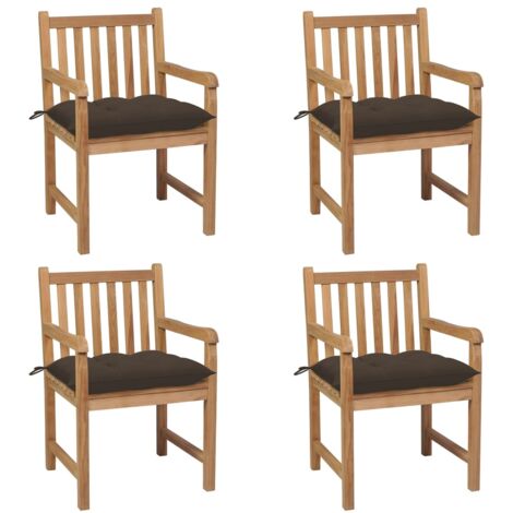 Chaises de jardin lot de 4 et coussins taupe bois teck solide vidaXL (1/5)