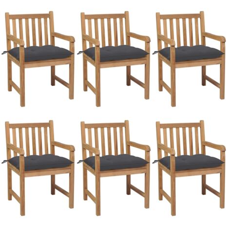Chaises de jardin lot de 6 avec coussins anthracite Teck solide vidaXL (1/5)