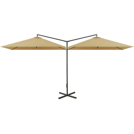 Parasol de jardin double avec mât en acier taupe 600x300 cm vidaXL