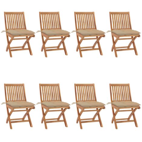 Chaises pliables de jardin avec coussins lot de 8 Teck solide vidaXL (1/5)