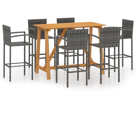 vidaXL Ensemble de bar de jardin 7 pcs Gris