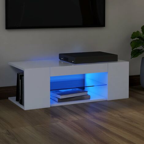 Leepesx Meuble TV avec lumières LED Blanc 90x35x40 cm Meuble Stéréo Salon Salle de Séjour Intérieur