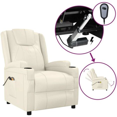 Fauteuil électrique de massage Crème blanc Similicuir vidaXL
