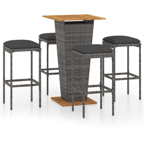 Ensemble de bar de jardin 5 pcs et coussins Résine tressée Gris vidaXL (1/5)