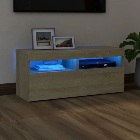Vidaxl – Meuble TV avec lumières LED – Chêne sonoma – Dimensions 90x35x40 cm – Espace de rangement pour appareils multimédias (1/5)