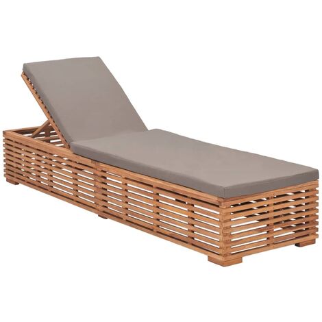Chaise longue avec coussin gris foncé Bois de teck solide vidaXL (1/5)