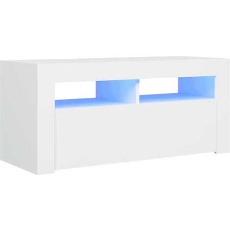 Leepesx Meuble TV avec lumières LED Blanc 90x35x40 cm Meuble Stéréo Salon Salle de Séjour Intérieur