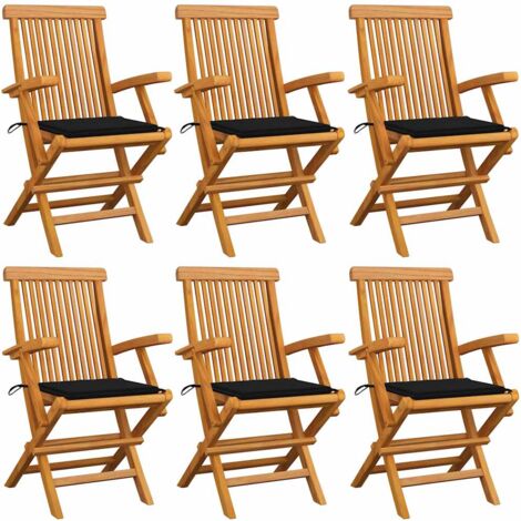 Chaises de jardin avec coussins noir lot de 6 Bois teck massif vidaXL (1/5)