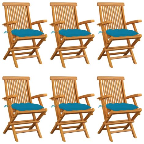 Chaises de jardin avec coussins bleu clair lot de 6 Teck massif vidaXL (1/5)
