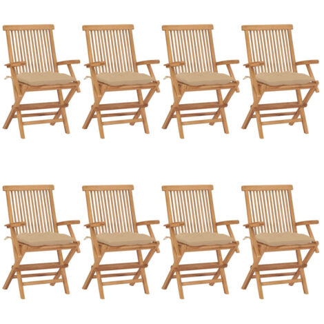 Chaises de jardin avec coussins beige lot de 8 Bois teck massif vidaXL (1/5)