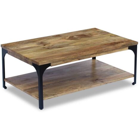 Vidaxl – Table basse fixe en bois de manguier 100x60x38 cm – Structure en acier – Avec étagère inférieure – Fait main, surface polie et laquée