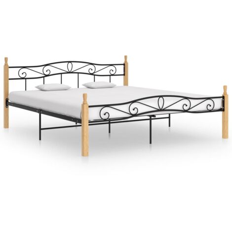 Cadre de lit sans matelas noir métal bois chêne 200x200 cm vidaXL (1/5)
