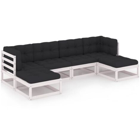 Salon de jardin avec coussins 6 pcs blanc bois de pin massif vidaXL (1/5)