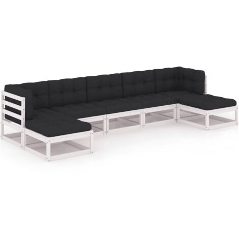 Salon de jardin 7 pcs avec coussins blanc bois de pin massif vidaXL (1/5)