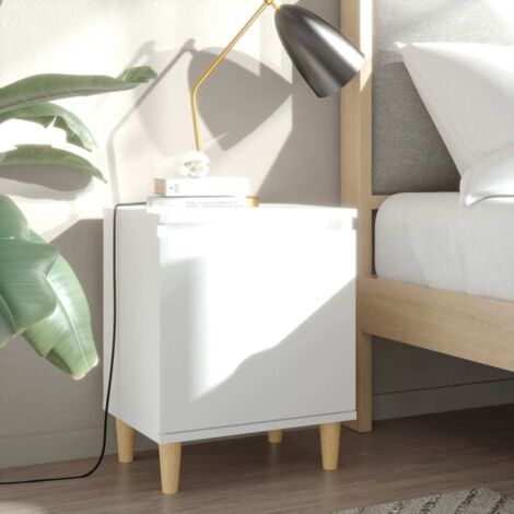 Vidaxl – Table de chevet scandinave en bois massif blanc 40x30x50 cm – Compartiment de rangement – Pieds en bois d'eucalyptus (1/5)