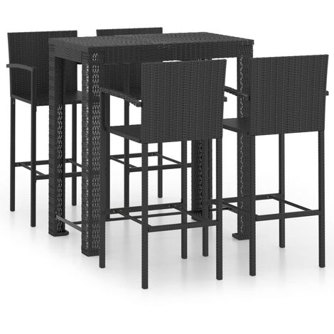 Vidaxl – Ensemble de bar de jardin 5 pcs – Résine tressée noire – Cadre en acier robuste – Repose-pieds pour confort – Idéal pour espaces extérieurs (1/7)