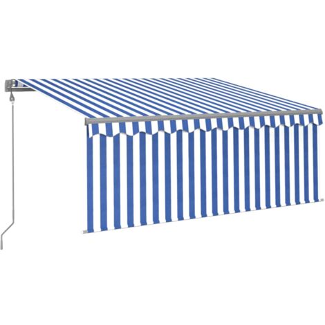 vidaXL Auvent automatique avec store capteur de vent et LED Bleu blanc