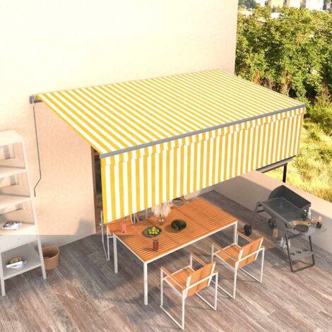 Auvent rétractable manuel avec store 5x3 m Jaune et blanc vidaXL (1/5)