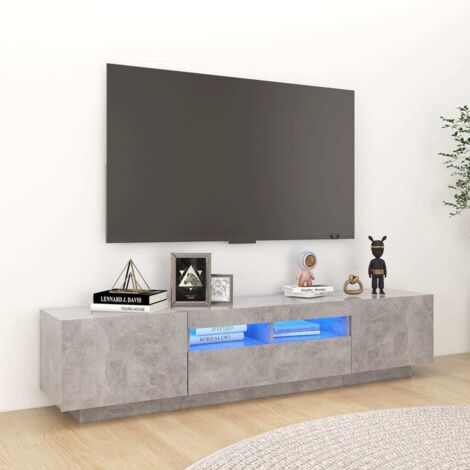 Vidaxl – Meuble TV avec lumières LED RVB – Gris béton 180x35x40 cm – Construction robuste – Espace de rangement pour appareils multimédia
