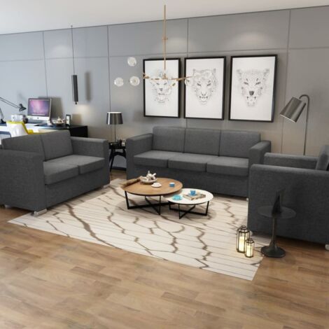 vidaXL Ensemble de canapés trois pièces Tissu Gris foncé