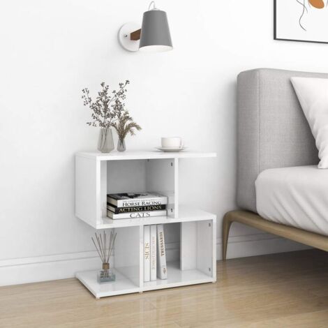 Vidaxl – Table de chevet blanc brillant 50x30x51,5 cm – Aggloméré – Compartiments ouverts pour rangement – Facile à nettoyer