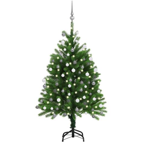 Arbre de Noël artificiel pré-éclairé et boules 120 cm vert vidaXL (1/5)