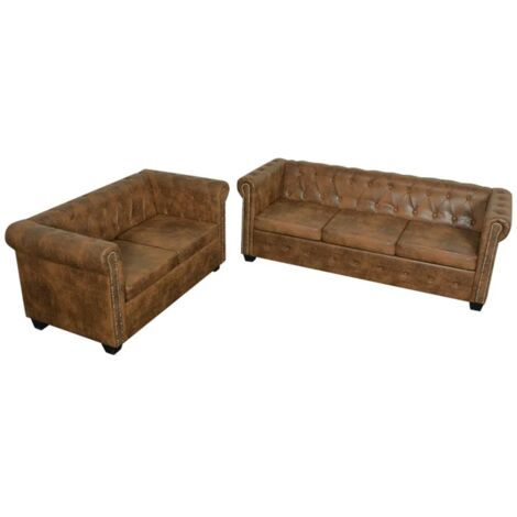 Vidaxl – Ensemble de canapés Chesterfield marron – 2 places 145,5 x 76 x 70 cm et 3 places 200,5 x 76 x 70 cm – Rembourrage cuir artificiel