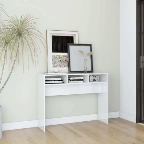 Vidaxl – Table console blanche brillante 105x30x80 cm – Aggloméré durable – Fixation murale incluse pour sécurité – Idéale pour entrée et couloir (1/6)