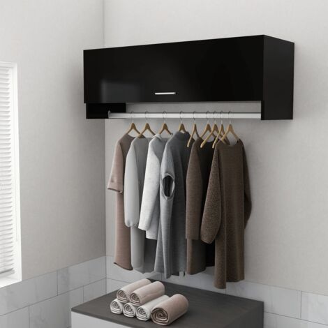 Vidaxl – Garde-robe noire 100x35x32,5 cm – Bois d'ingénierie – 2 compartiments avec barre à cintres – Pour rangement vêtements