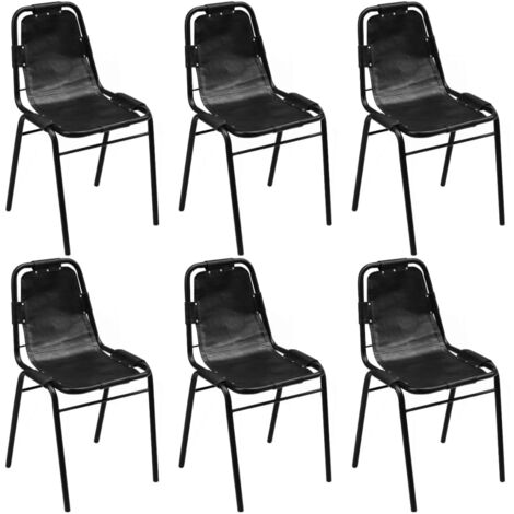 Chaises à manger lot de 6 noir cuir véritable vidaXL (1/5)