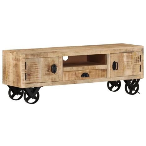 Meuble TV avec roues 110x30x37 cm Bois de manguier brut vidaXL