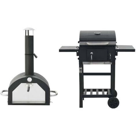Vidaxl – Four à pizza et barbecue d'extérieur 3 en 1 – Acier haute qualité – Thermomètre intégré – Tables d'appoint pliables