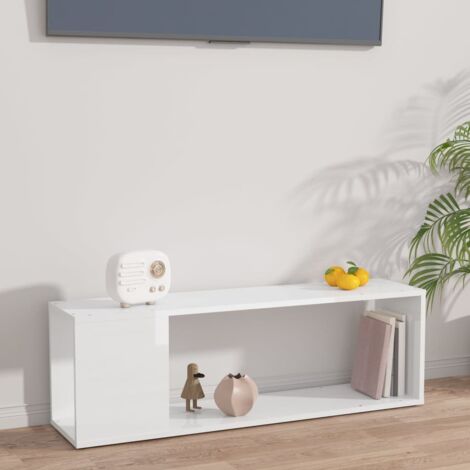 Meuble TV Blanc brillant 100x24x32 cm Bois d'ingénierie vidaXL (1/10)