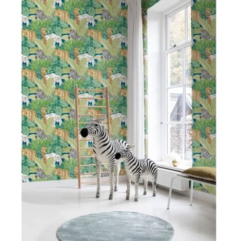 Papier peint Good Vibes Jungle Animals Vert et noir Noordwand