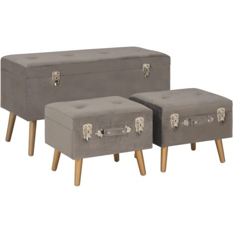 Tabourets de rangement lot de 3 Gris Velours vidaXL (1/5)