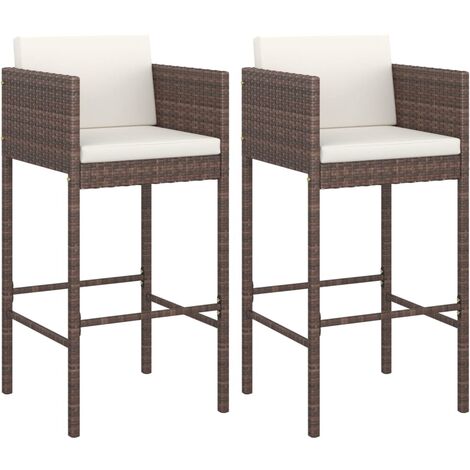 Vidaxl – Lot de 2 tabourets de bar avec coussins marron – Résine tressée résistante aux intempéries – Hauteur d'assise 76 cm – Cadre acier enduit de poudre