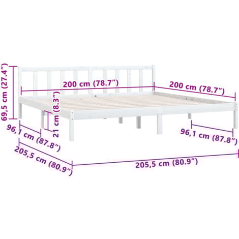 Cadre de lit sans matelas blanc bois massif 200x200 cm vidaXL