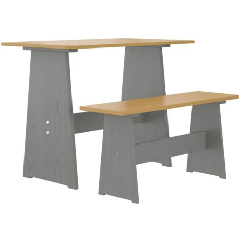 Table à manger et banc REINE marron miel gris bois pin solide vidaXL (1/5)