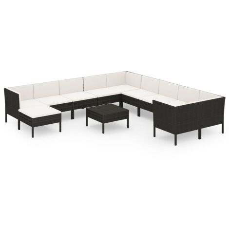 Salon de jardin 12 pcs avec coussins résine tressée noir vidaXL (1/5)