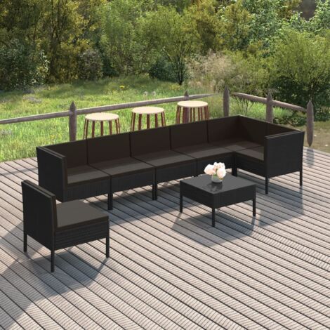 Salon de jardin 8 pcs avec coussins résine tressée noir vidaXL (1/5)