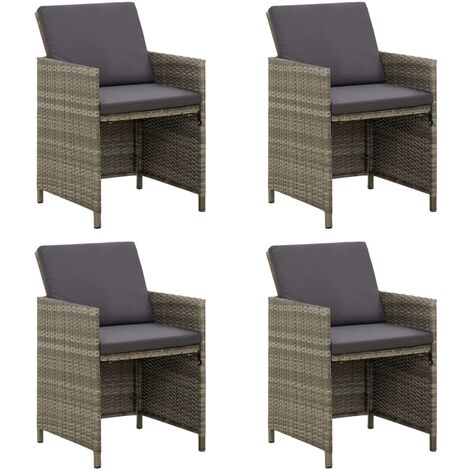 Chaises de jardin avec coussins lot de 4 Résine tressée Gris vidaXL (1/5)