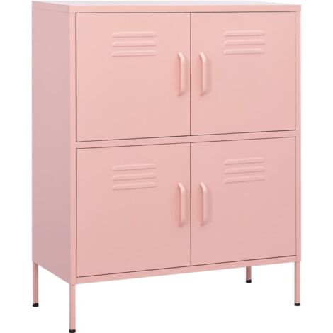 Vidaxl – Armoire de rangement en acier rose 80x35x101,5 cm – 4 portes avec 2 étagères réglables – Niveleurs au fond pour stabilité