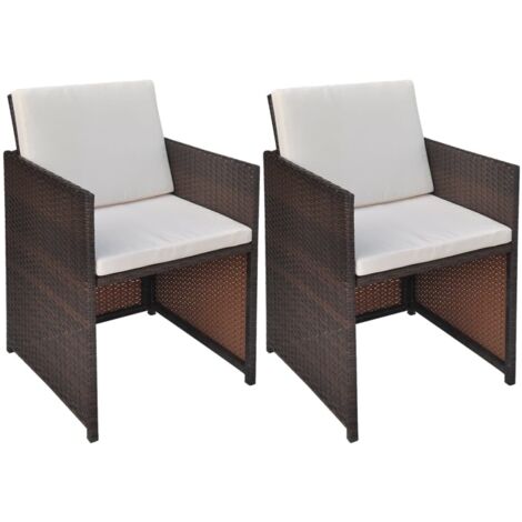 Chaises de jardin lot de 2 avec coussins Résine tressée Marron vidaXL (1/3)