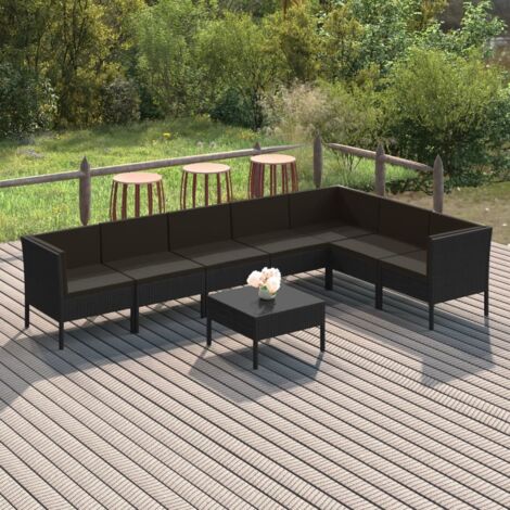 Salon de jardin 8 pcs avec coussins résine tressée noir vidaXL (1/5)