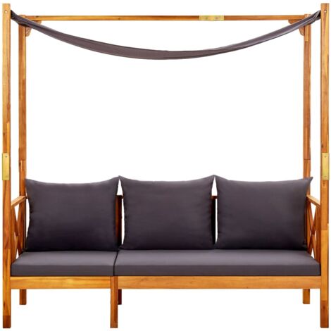 Vidaxl – Banc de jardin 3 places avec auvent en bois d'acacia massif – Dimensions 179x66x180 cm – Coussins épais pour confort optimal
